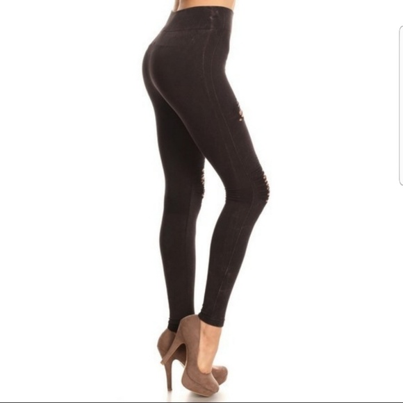 Skinny Denim Coffee Distressed Leggings Pants - Picture 2 of 4